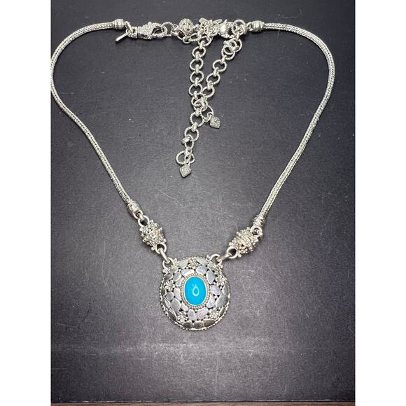 Sarda Turquoise Sterling silver Byzantine station necklace 16-25 inches - Picture 12 of 16